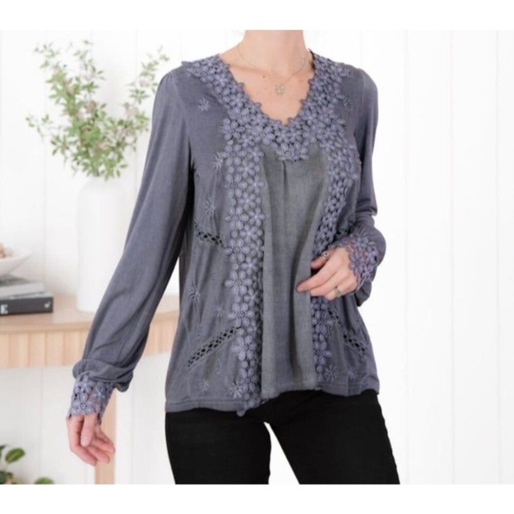 POL top POL blouse lace panel Top EXQUISITE X-SMALL bohemian top long sleeve XS